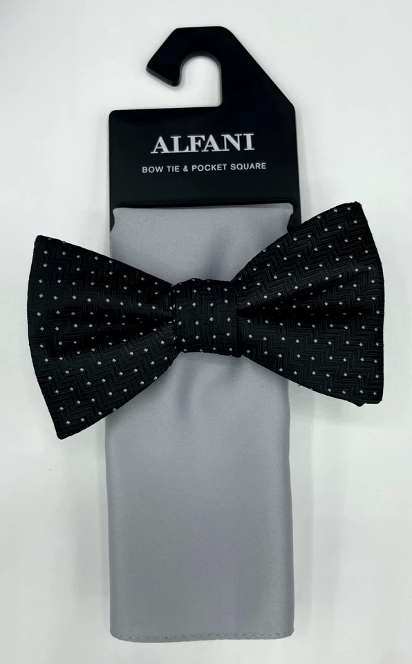 Gravata borboleta masculina de poliéster ALFANI e bolso quadrado ~ Preto ~ Micro ponto ~ NOVO $55.00 - Imagem 1 de 1