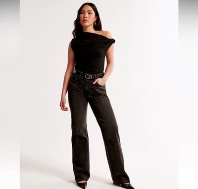 NUEVO CON ETIQUETAS Abercrombie & Fitch 90s Relajado Negro Lavado. CURVE LOVE Talla 16. Foto 1 de 4