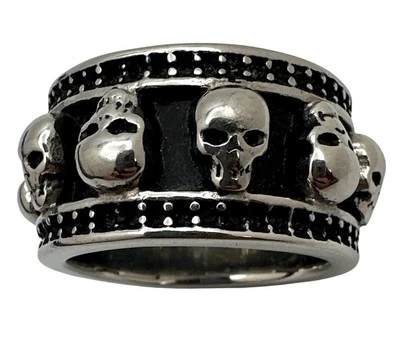 Mens Skull Ring Size 11 Stainless Steel Wide Band Memento Mori Biker Goth - Image 1 of 4