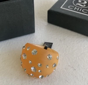 Pink / Peach Acrylic Ring with Rhinestones Size 8 Chunky Dome Shaped CostumeNIB - Picture 1 of 7