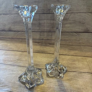 Pair of Mikasa 9" Crystal Petals Candlesticks Candle Holders Germany Vintage - Picture 1 of 8