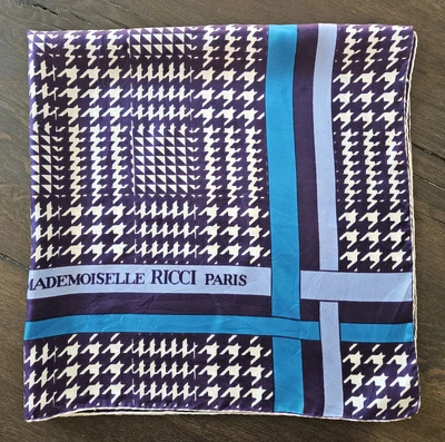 Bufanda vintage Mademoiselle Ricci París Francia pata de gallo 100 % seda cuadrada 30,5" Foto 1 de 4