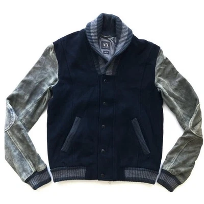 Armani Exchange рукав кожи Varsity куртка ягненка шаль воротник Notr347 - Изображение 1 из 4