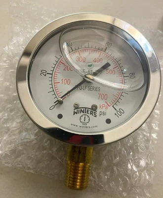 20JN45 WINTERS Lead-Free Pressure Gauge: 0 psi to 100 psi Brand New Fast Ship - Image 1 of 3