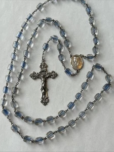 VTG Sterling Silver 8 mm ROCK CRYSTAL Barrel Beads 24” Rosary 57 Grams 925 - Picture 1 of 13