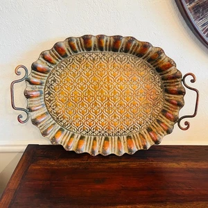Vintage Zinn Oval Serviertablett mit Griffen Grannycore Traditionell 20" mal 14" - Bild 1 von 7