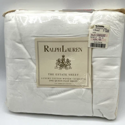 Ralph Lauren Queen Flat Estate Sheet Jacquard Weave Alissa White - Image 1 of 3