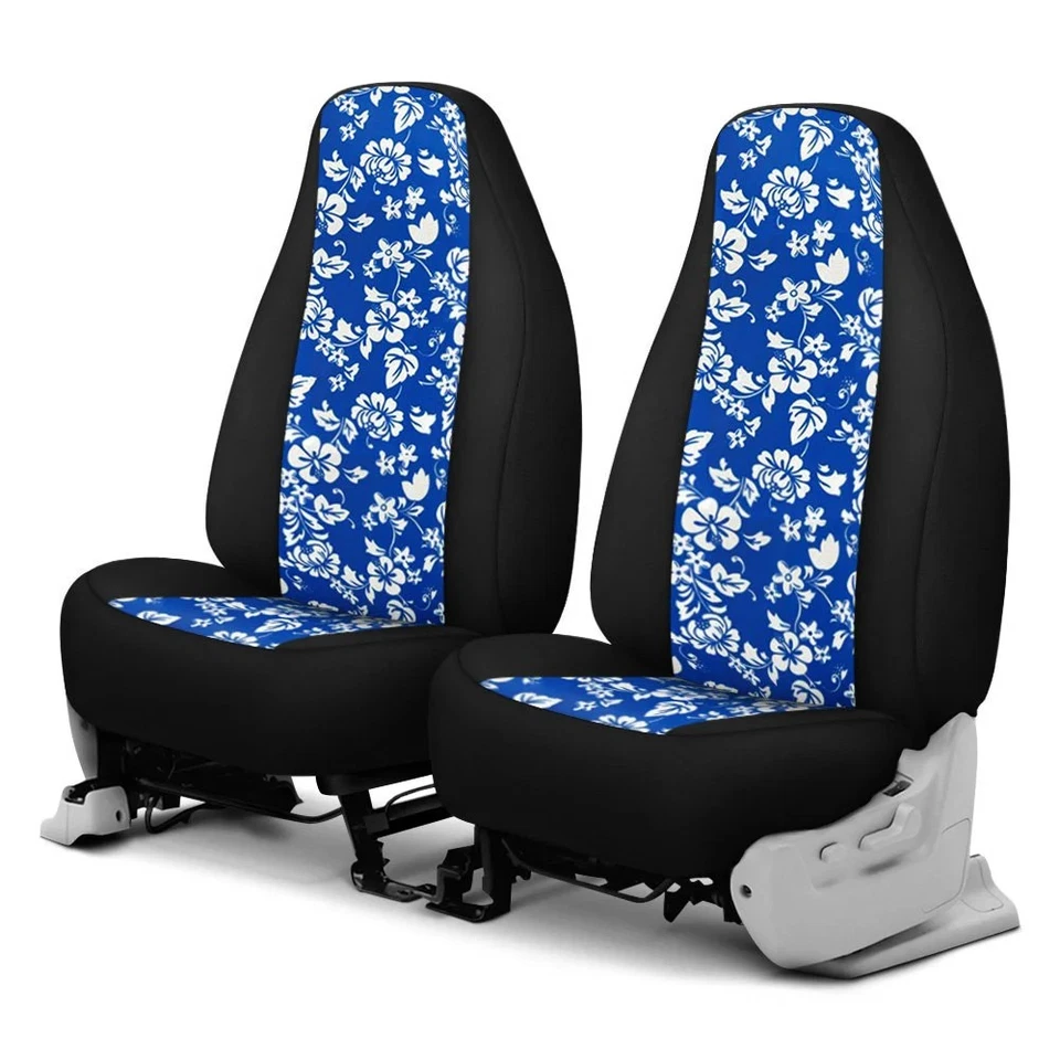 For Ford E-150 03-07 Hawaiian 1st Row Blue w Black Custom Seat Covers - Изображение 1 из 1