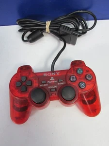 official WORKING sony playstation 1 2 PS1 PS2 CLEAR RED DUALSHOCK CONTROLLER - Picture 1 of 4