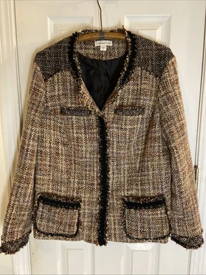 Chaqueta Coldwater Creek Marrón Negro Tweed Clásica Carrera Country Club Talla 16 Foto 1 de 4
