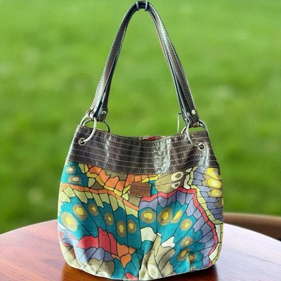 Vintage Relic Shoulder Bag Wooden Tag Shoulder Bag Butterfly Wing Pattern - Image 1 of 4