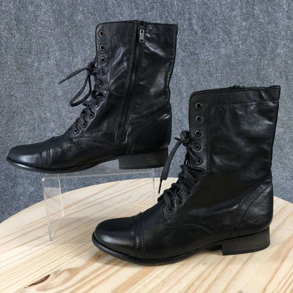 Steve Madden 靴子女式 10 黑色战斗踝皮革系带拉链休闲 — 第 1/4 张图片