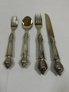 Godinger Plume Silverplate Ornate Handle 4 PC Table Setting Flatware Silverware - Picture 1 of 2