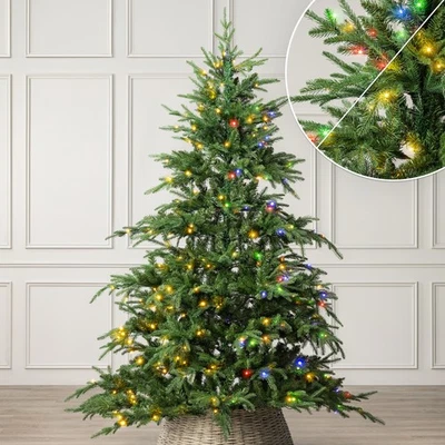 Christow Pre Lit Christmas Tree Nordmann Fir Colour Switch & Timer 6ft 7ft 8ft - Image 1 of 4