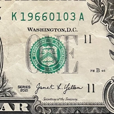 January 3, 1966 (19660103) One Dollar Fancy Serial Number Birthday Note - Image 1 of 3