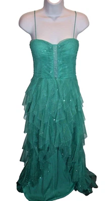 Vestido de formatura/noite Hailey Logan por Adrianna Papell verde mar cintilante tamanho 3/4 - Imagem 1 de 4