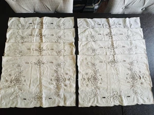 SET 8 Fine Madiera Embrodiery Placemats Ecru Vintage Cut out Table Linens Lot - Picture 1 of 13