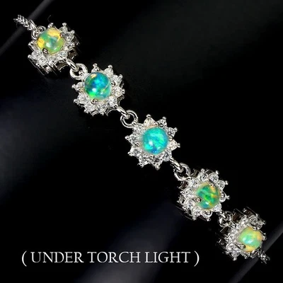 Bracciale in argento sterling 925 opale di fuoco rotondo 4 mm pietre... - Immagine 1 di 4