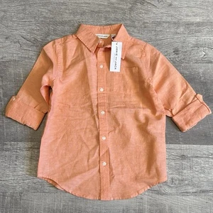 Janie & Jack Linen Cotton Blend Boys 6  Button Down Shirt Orange Casual - Picture 1 of 6