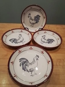 Red & Blue Williams Sonoma Country Rooster Pasta Bowls - Set Of 4 - Picture 1 of 12