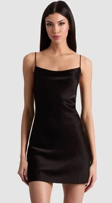 Alice + Olivia Harmony Slip Dress 2 Black Satin Cowl Neck Minimalist Bridal NEW - Image 1 of 4