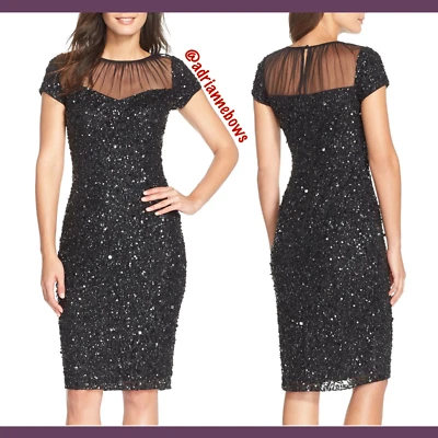 NUEVO $239 Vestido Vaina Adrianna Papell Adornado con Lentejuelas en Negro [Talla 4] #N174 Foto 1 de 4