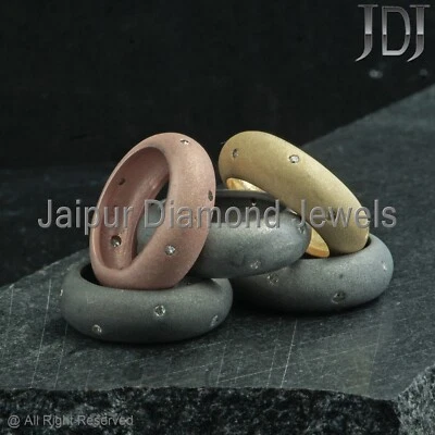 Anillo unisex de plata de ley 925 maciza con banda de diamantes pavé natural de eternidad Foto 1 de 4