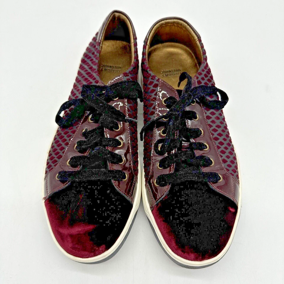 Мужские бархатные и лакированные кожаные кроссовки Johnston & Murphy размер 8,5 бордовые - Изображение 1 из 4