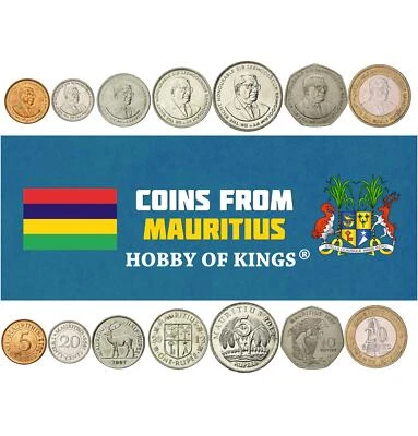 Juego de 7 monedas de Mauricio 5 20 centavos 1/2 1 5 10 20 rupias | ciervo | espada | 2012 - 2020 Foto 1 de 2