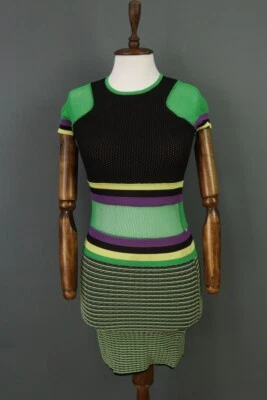 Vestido MSGM Multicolor Colorblock Rayas Manga Corta Bodycon Línea A Rodilla Talla S Foto 1 de 4