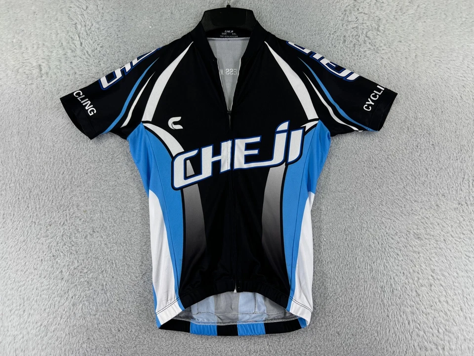 Jersey de Ciclismo Cheji Juvenil 2XL XXL Azul Negro Cremallera Completa Mezcla de Poliéster Bolsillo Foto 1 de 4