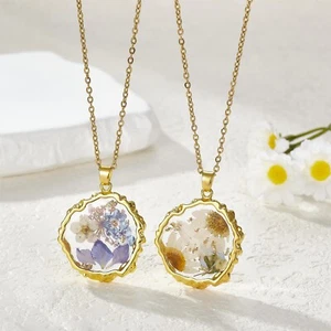 Pressed Flower Necklace Dried Flower Necklace for Women Pressed Flower, Yellow - Picture 1 of 5