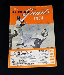 VIN SCULLY AUTO JERRY DOGGETT AL MICHAELS DON SUTTON SIGNED 1974 GIANTS PROGRAM - Picture 1 of 12