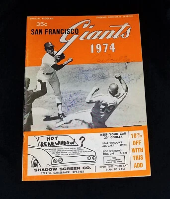 VIN SCULLY AUTO JERRY DOGGETT AL MICHAELS DON SUTTON SIGNED 1974 GIANTS PROGRAM  - Image 1 of 4