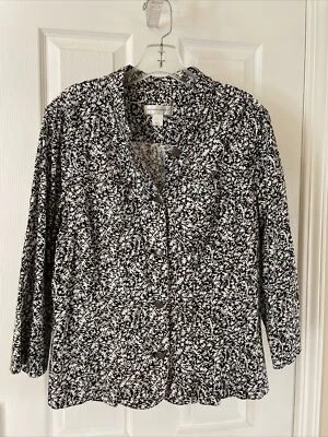 Christopher & Banks Mujer Bonita Negra Blanca Chaqueta Botón Talla L Foto 1 de 3