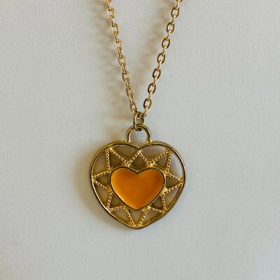 Collar Corazón Piedra Naranja Oro 11" Foto 1 de 4
