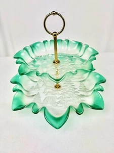 Vintage Mikasa 2 Ebenen Glasplatte Weihnachtsgeschichte Ferienhaus Dekor Atemberaubend! - Bild 1 von 5