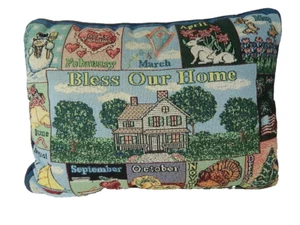 Bless Our Home Tapestry Throw Pillow with Months of the Year 16" X 10.5" X5.5" - Picture 1 of 12