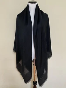 NWT Saint Laurent Black HUGE Logo Cashmere Silk Large Square Scarf Stole $1250 - Picture 1 of 12