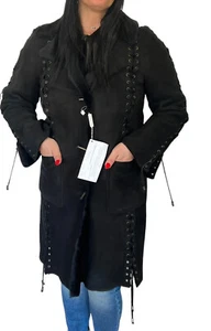 ABRIGO CHRISTIA HECHO EN ITALIA GAMUZA PIEL DE OVEJA FORRADO PUNTO DE LÁTIGO PALANCA 44 NUEVO - Imagen 1 de 22