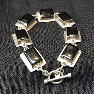 Sterling 925 Rectangle Onyx Handmade 8” Toggle Bracelet 37.2 Grams - Picture 1 of 19
