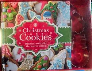 NEW BOX  - CHRISTMAS COOKIES RECIPE book & 2 METAL CUTTERS TREE & SNOWMAN Xmas - Picture 1 of 2