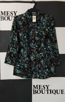Camiseta Van Heusen Originals Para Mujer Pequeña Estampado Flor Abotonada Negra Talla:S Foto 1 de 4