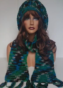 NEW MULTI RASTA HAT AND SCARF SET BERET CLOCHE BAGGY SLOUCHY TAM HIPPIE - Picture 1 of 7
