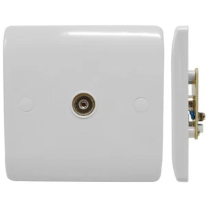 TV Aerial Coax FM Socket Wall Plate Female Curved Round Edge Television White - Picture 1 of 6