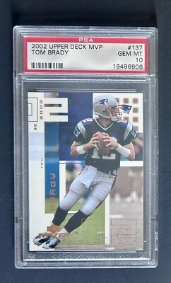 2002 UPPER DECK MVP NFL #137 TOM BRADY PSA 10 GEM MINT SP - Image 1 of 2
