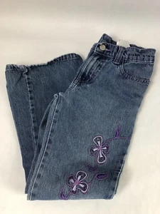 Girls 8 Vintage Jordache Jeans Embroidered Denim Flair High Waist Flower Hippie - Picture 1 of 12