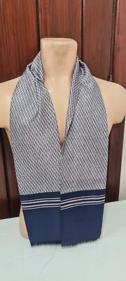 Bufanda de seda de lujo vintage doble cara geométrica gris azul, Foto 1 de 4