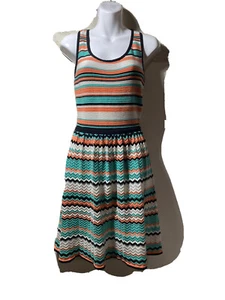 Jessica Simpson Womens Teal/Orange Geo Pleated Sheath Dress Size Med 14” Bust - Picture 1 of 10