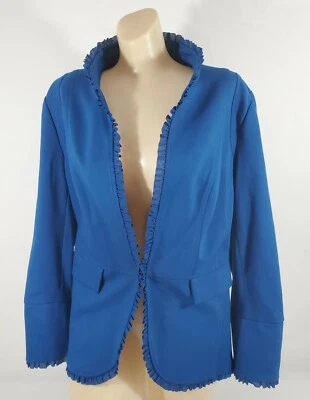 Chaqueta Blazer Chico's 2 Mujer M/12-14 Azul Volantes Borde Cuello Alto Forrada Carrera Foto 1 de 4